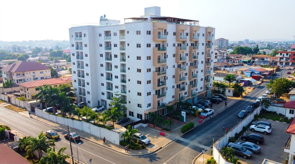 Residential apartments and living in Ghana housing neighborhood in Accra