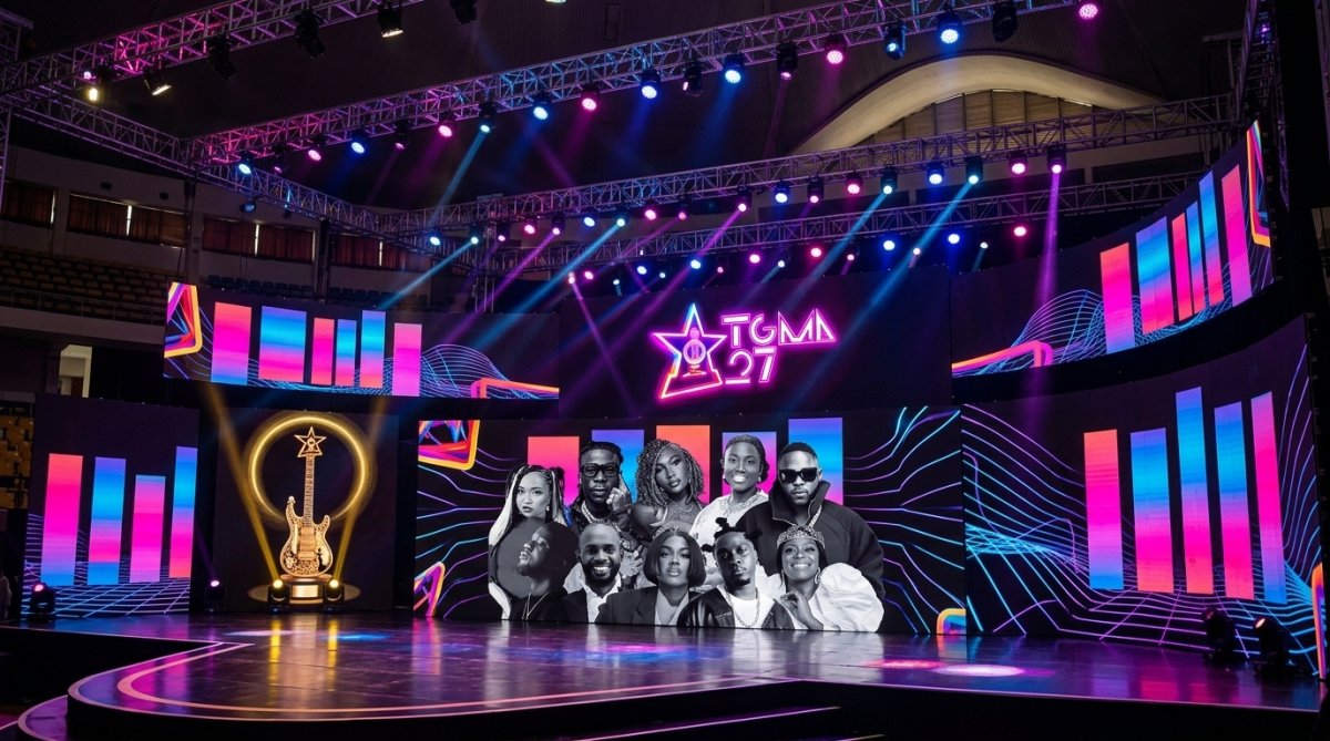 Telecel Ghana Music Awards main stage and trophy at the Grand Arena in Accra