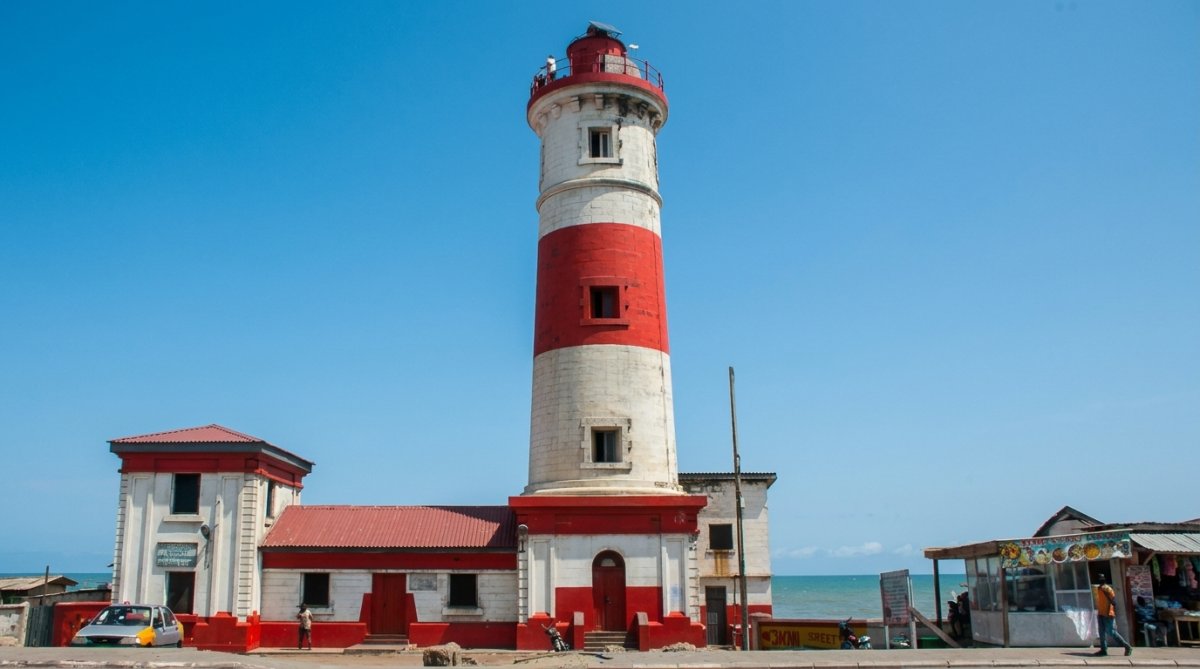 Historic Jamestown lighthouse and street art murals in Accra Ghana