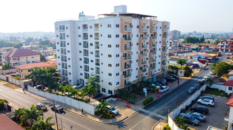 Residential apartments and living in Ghana housing neighborhood in Accra