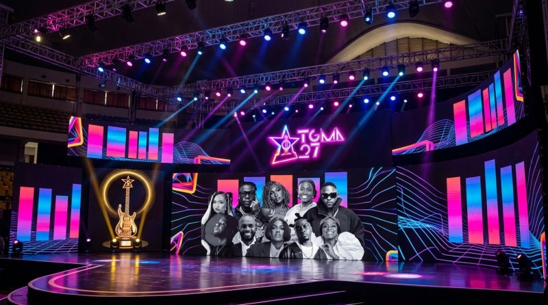Telecel Ghana Music Awards main stage and trophy at the Grand Arena in Accra