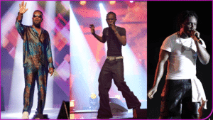 Three Ghanaian artists performing on stage, representing Apple Music Ghana 2025 streaming leaders