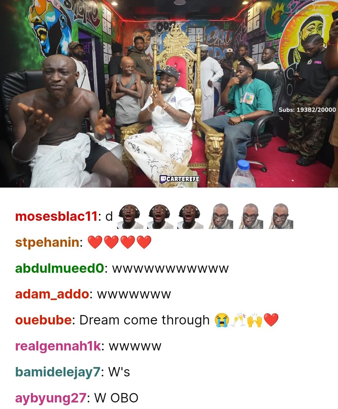 Carter Efe Twitch Subscribers Smash 20K Live With Davido
