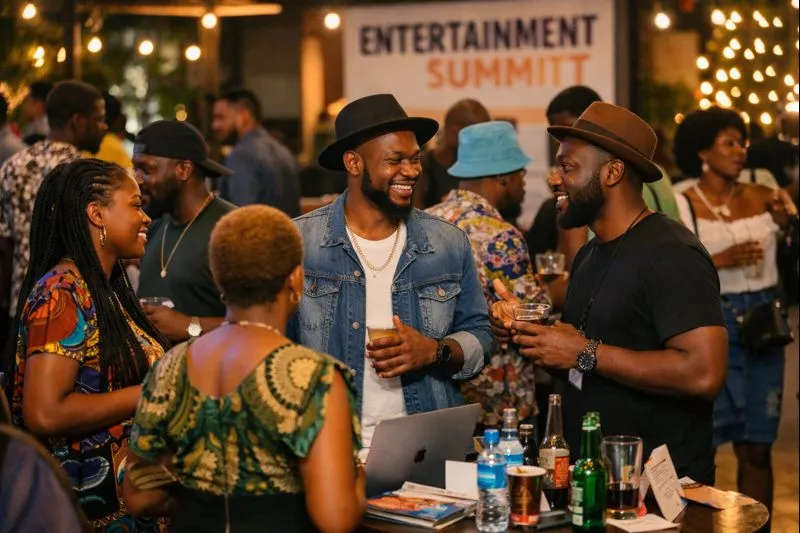 creatives networking at a cultural industry event in Accra