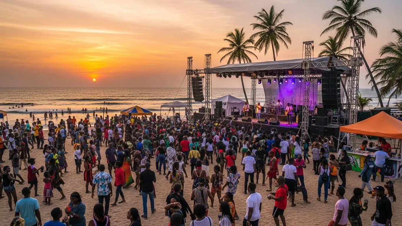 crowd enjoying a beachside music festival in Accra